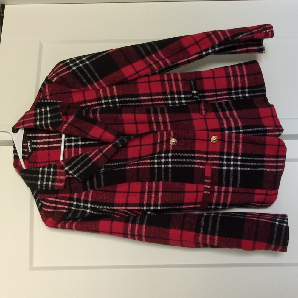 Red and black plaid two button Blazer. Size small. Nice for holidays! So cute.